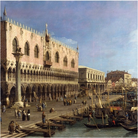 Antonio Canal detto Canaletto Il molo verso est con la colonna di S. Marco Olio su tela, cm 111 x 186 , Mi Raccolte d’Arte Antica e Pinacoteca del Castello Sforzesco